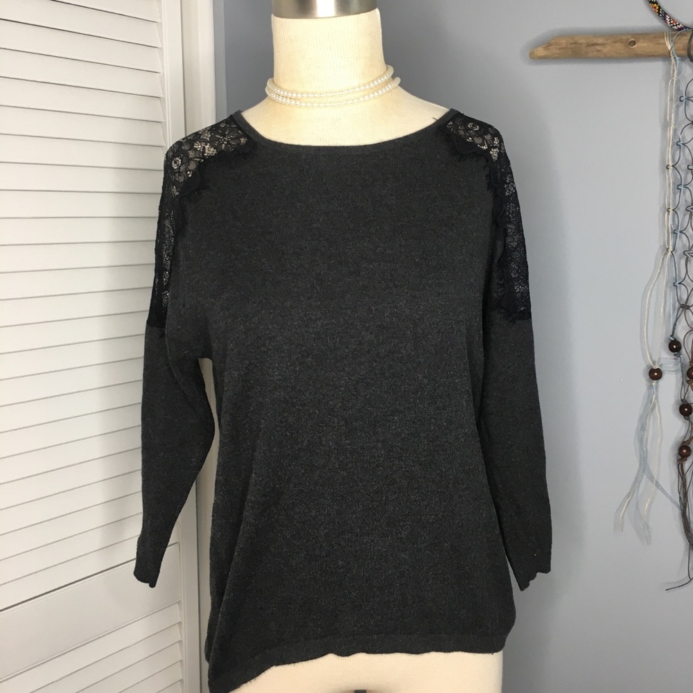 LC Lauren Conrad black lace gray sweater xs